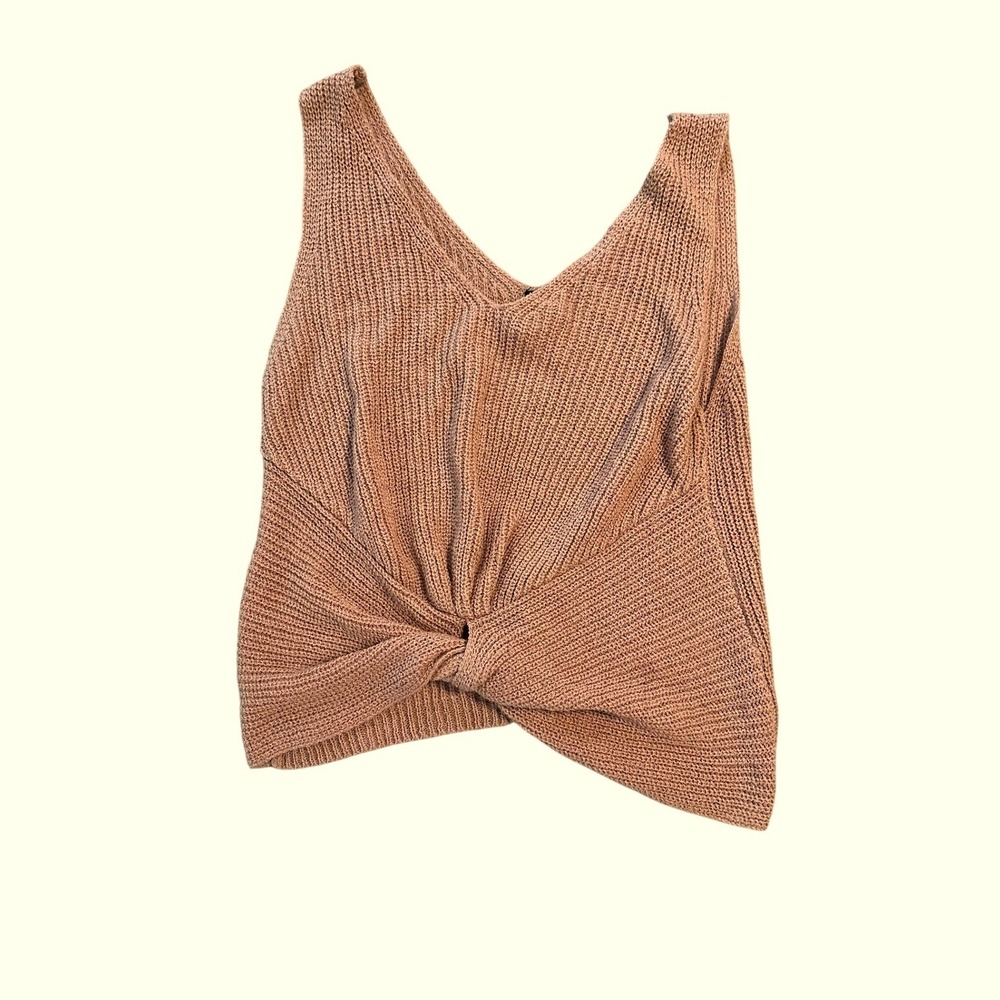 Moon & Madison Mauve Knit Twist Front V-Neck Sweater Tank Top Womens Large